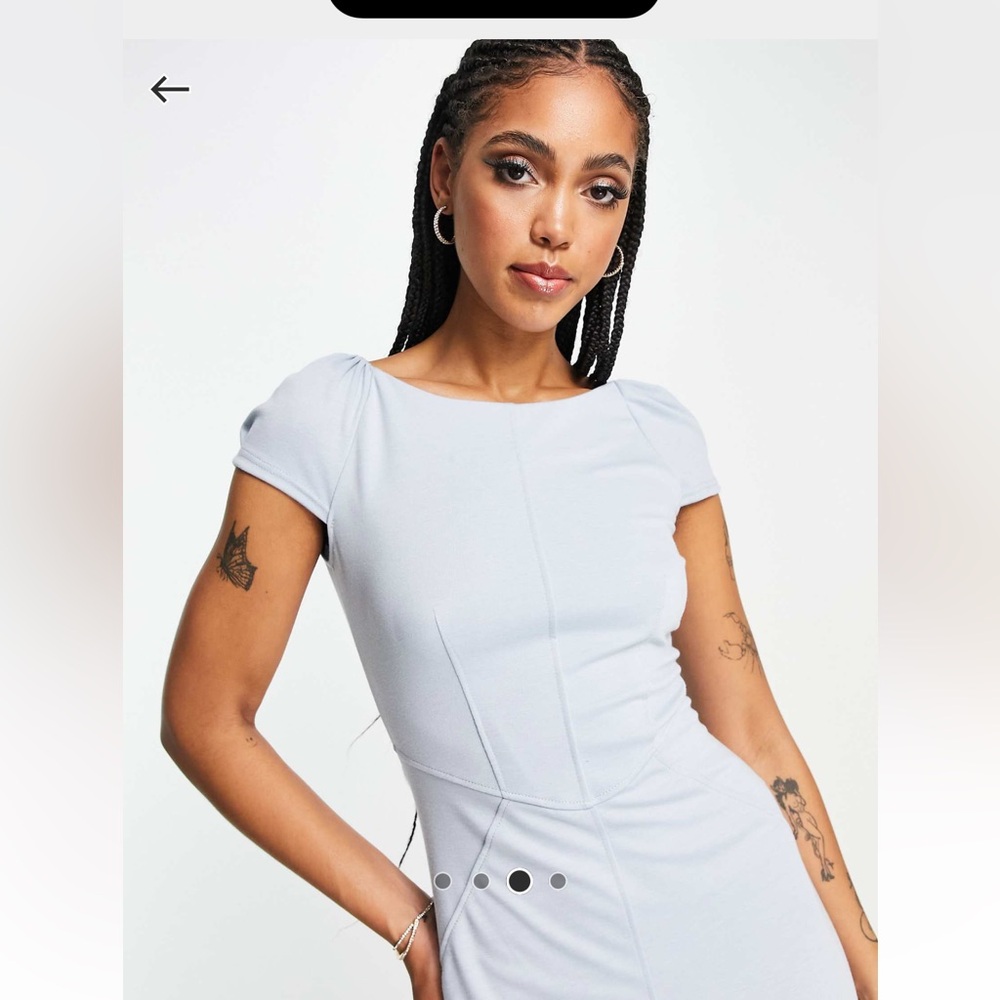 Closet London Elegant Light Blue Puff Pencil Dress - Picture 2 of 4